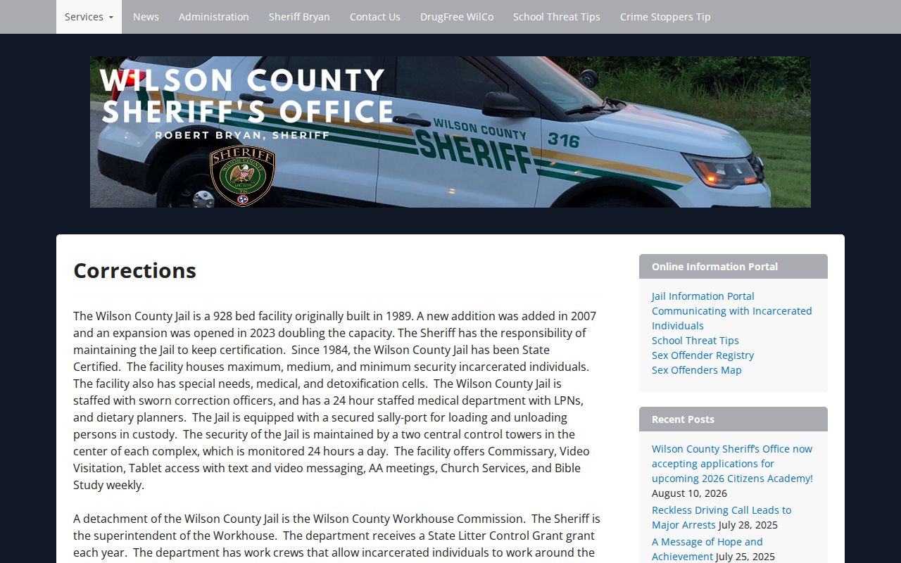 Wilson County Jail booking and custody context