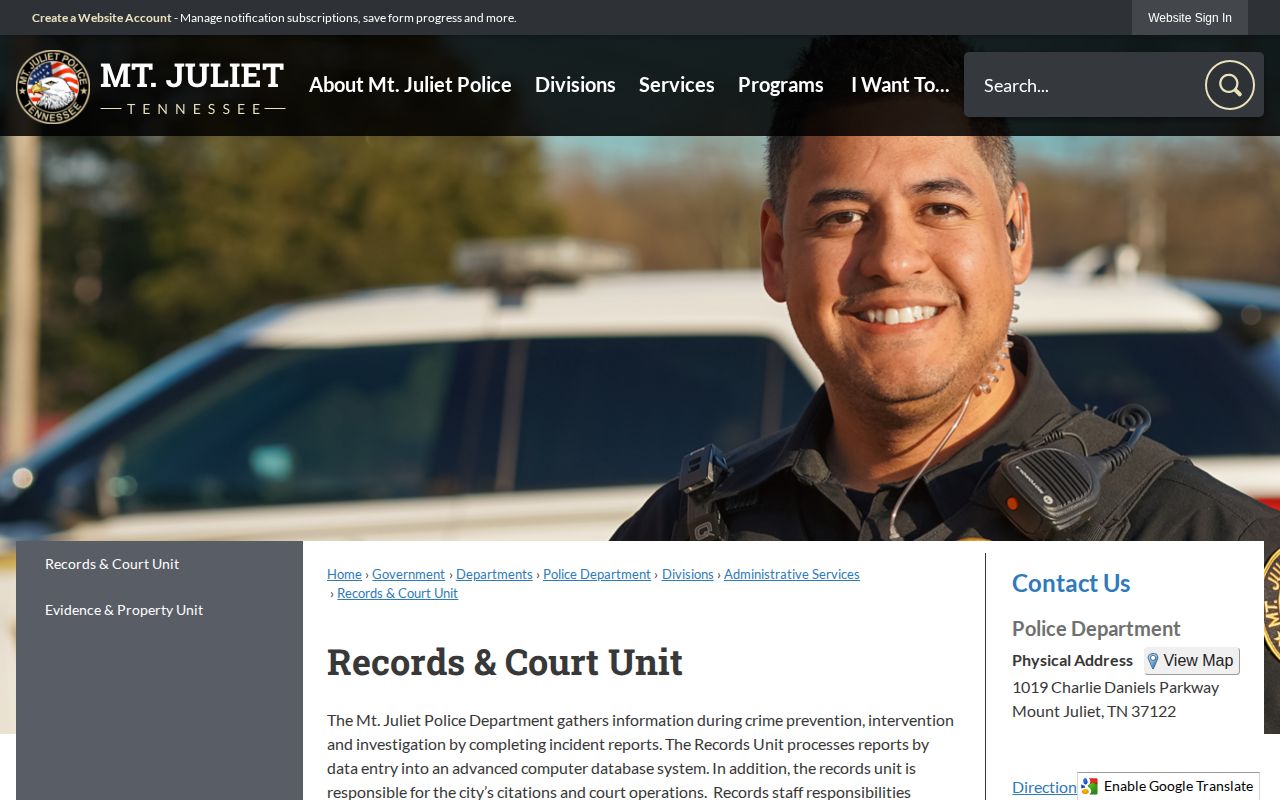 Mount Juliet recent arrest police records unit