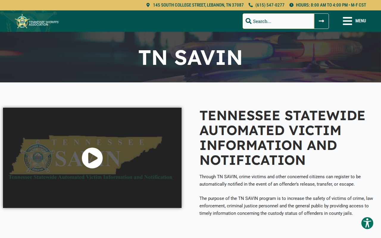 TN SAVIN Wilson County custody notification coverage