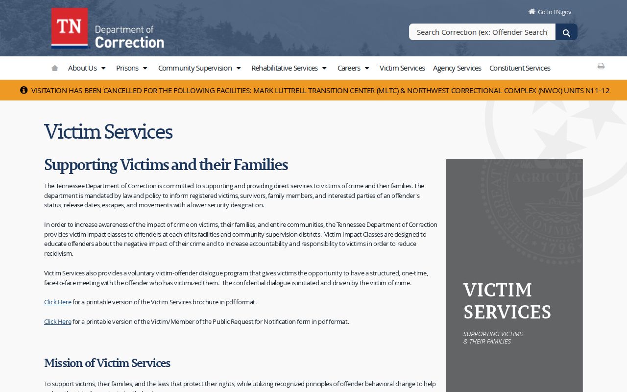 TDOC VINE state custody service distinct from Wilson County arrest custody